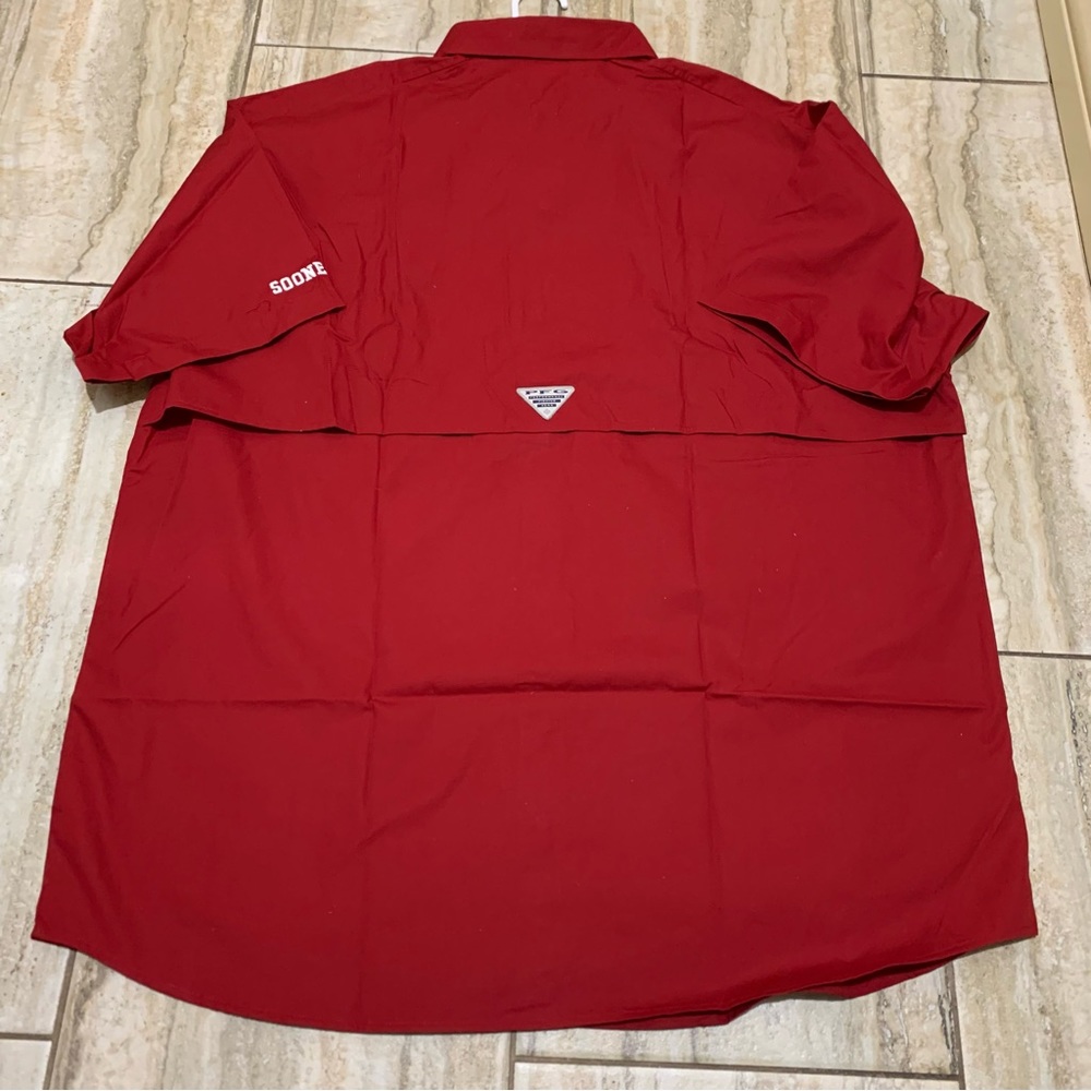 OKLAHOMA SOONERS COLUMBIA MEN’S CRIMSON BONEHEAD SHORT SLEEVE DRESS SHIRT XL - Picture 3 of 12
